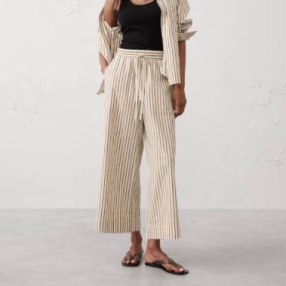 BANANA REPUBLIC WIDE-LEG HIGH-RISE SEERSUCKER CROPPED‎ PULL-ON PANT NWT Size S